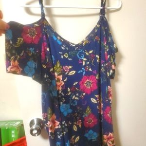 Blue Floral Off the Shoulder Stretch Top